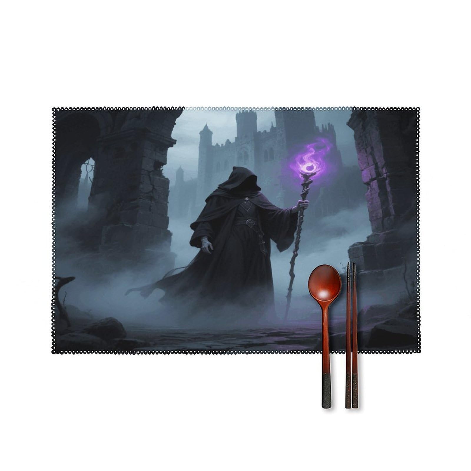 Magician in Castle Ruins Placemats Set of 4 Heat Resistant Non-Slip Place Mats for Dining Table Washable Placemat Wipeable Dining Table Mat Canvas Place Mats Dining Table Decor