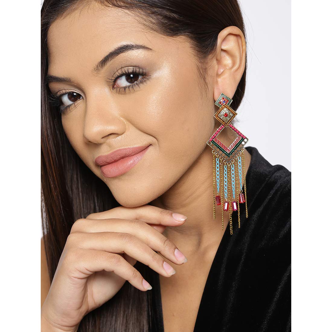 Geometric Crystal Drop Earrings Plushy Chain