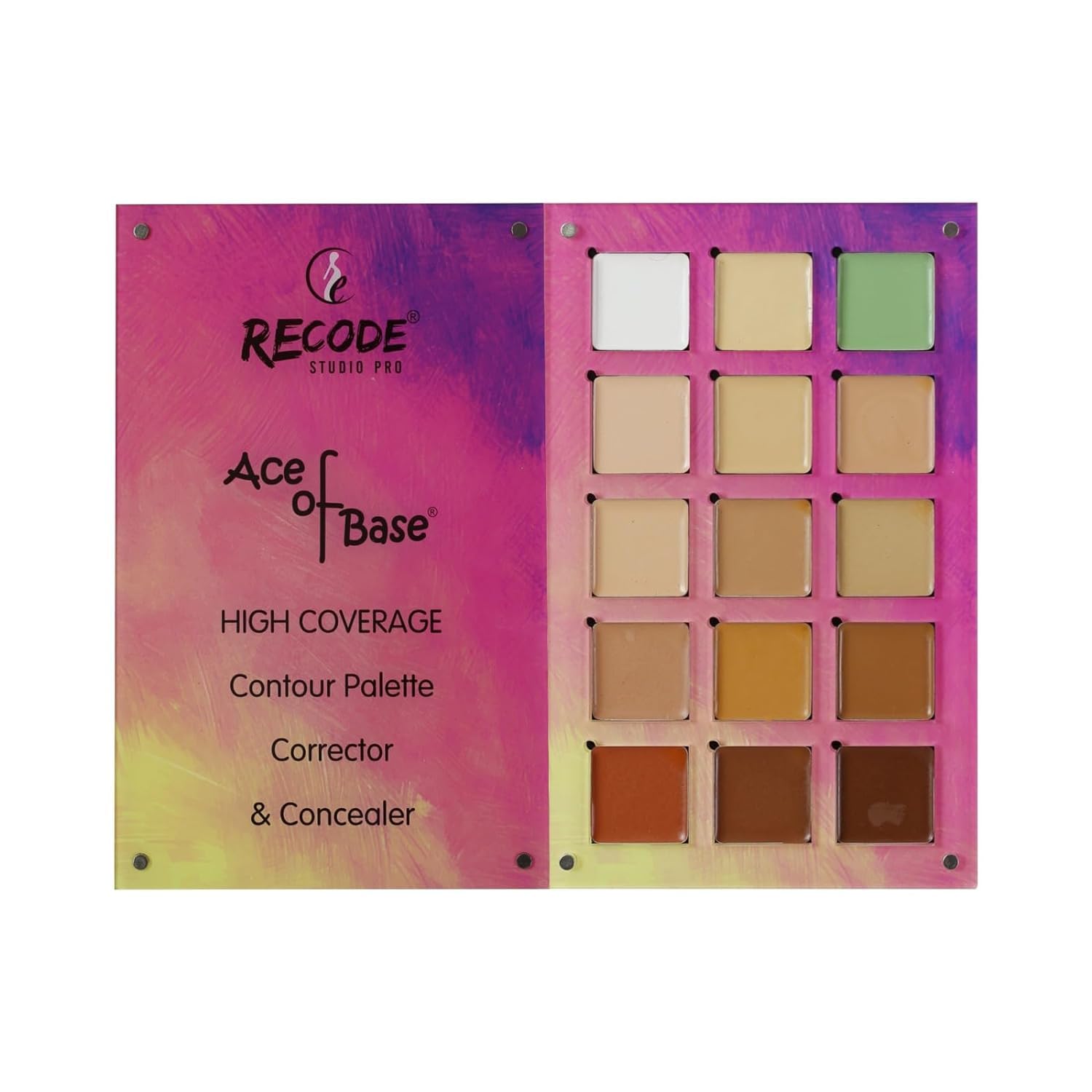 Recode Beauty Concealer, Colour Corrector & Contour Palette, Erases Dark Circles, Uneven Skin Tone, Redness, Blemishes, Even Scars, 15 Shades