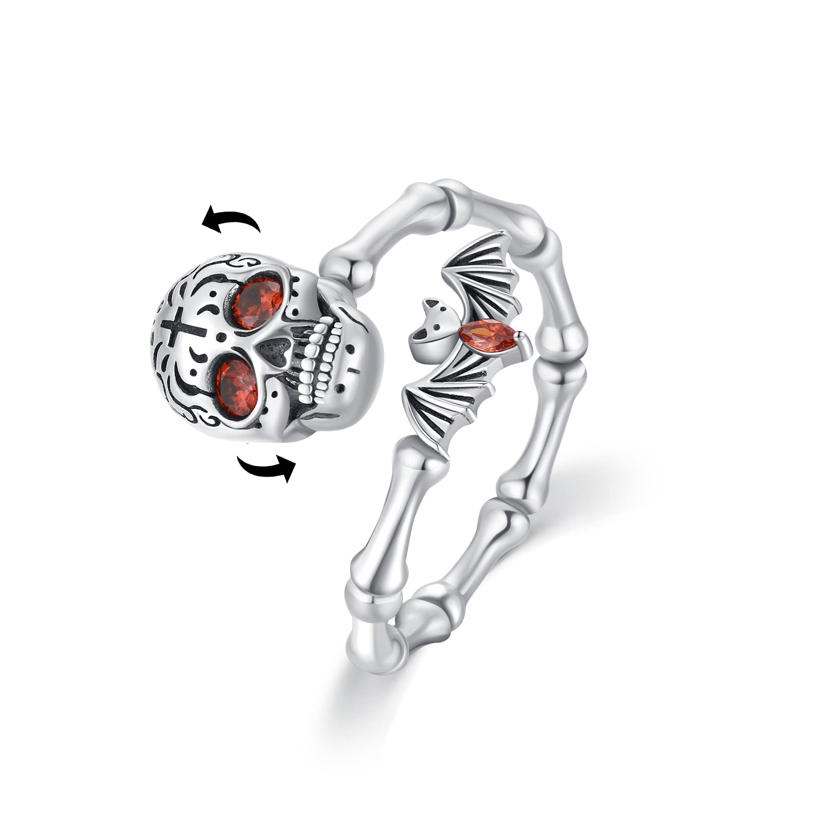Anillo de calavera Anxiety de plata de ley 925, anillo de murciélago ajustable, regalo de San Valentín, joyas para mujer, Plata de ley