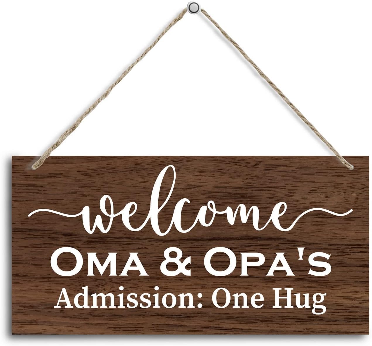 Pibonto Women's Wall Art 5X10 Inch Funny Welcome To Oma And Opa's Wood Decor Sign, Hanging Printed Wooden Plaque Decor, Rustic Home Decor Sign, Hanging Home Decor Sign, Welcome Sign, Rustic Farmhouse Wall Decor Sign