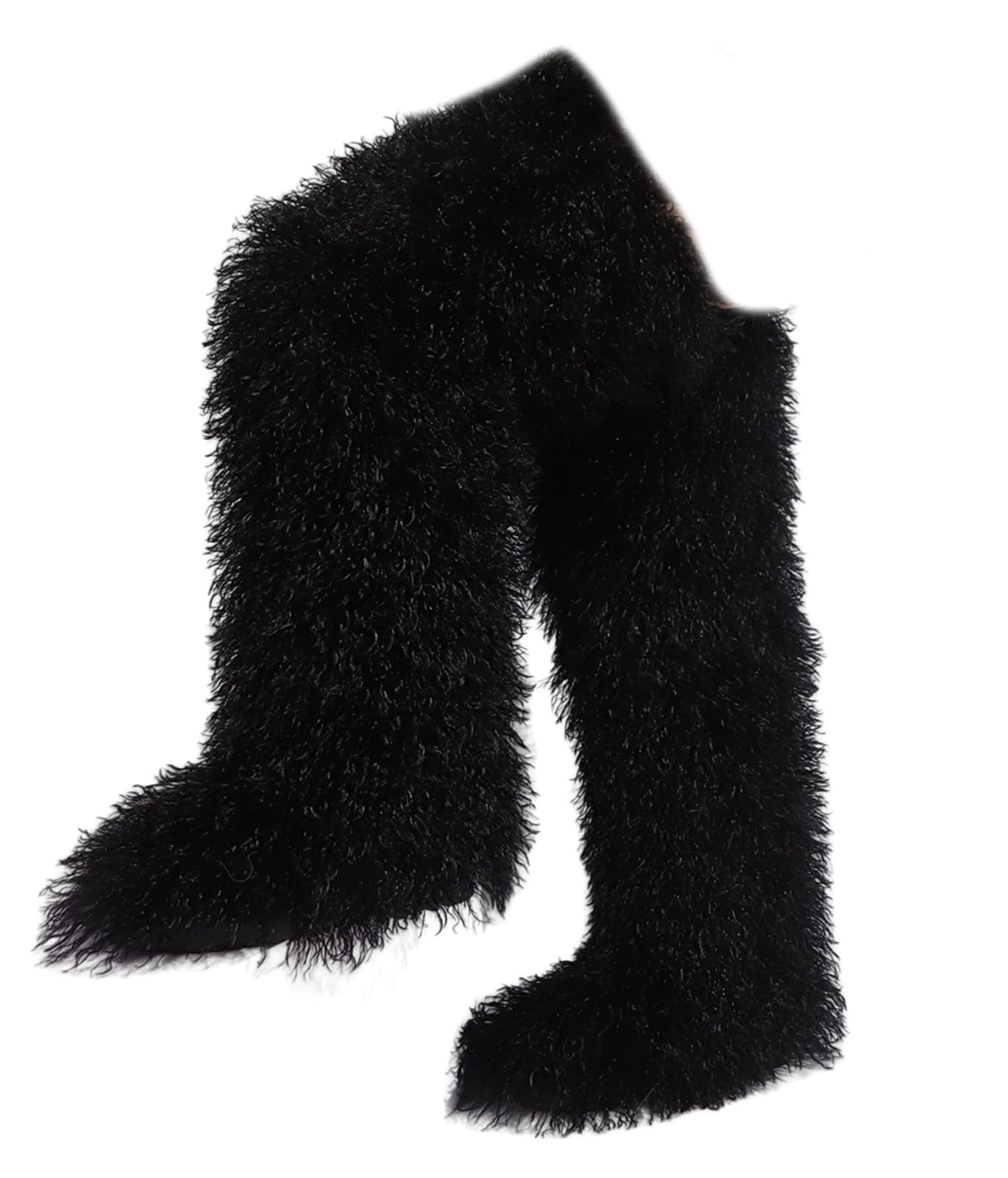 Thigh High Fur Boots Over the Knee Fluffy High Boots Y2K Tall Furry shoes for Women Winter Thigh