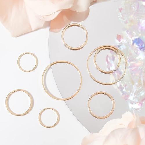 Miniatura 4 de Beebeecraft 90 aretes de aro chapados en oro de 18 quilates con 3 estilos para encontrar anillos de enlace redondos, conectores de bisel para hacer