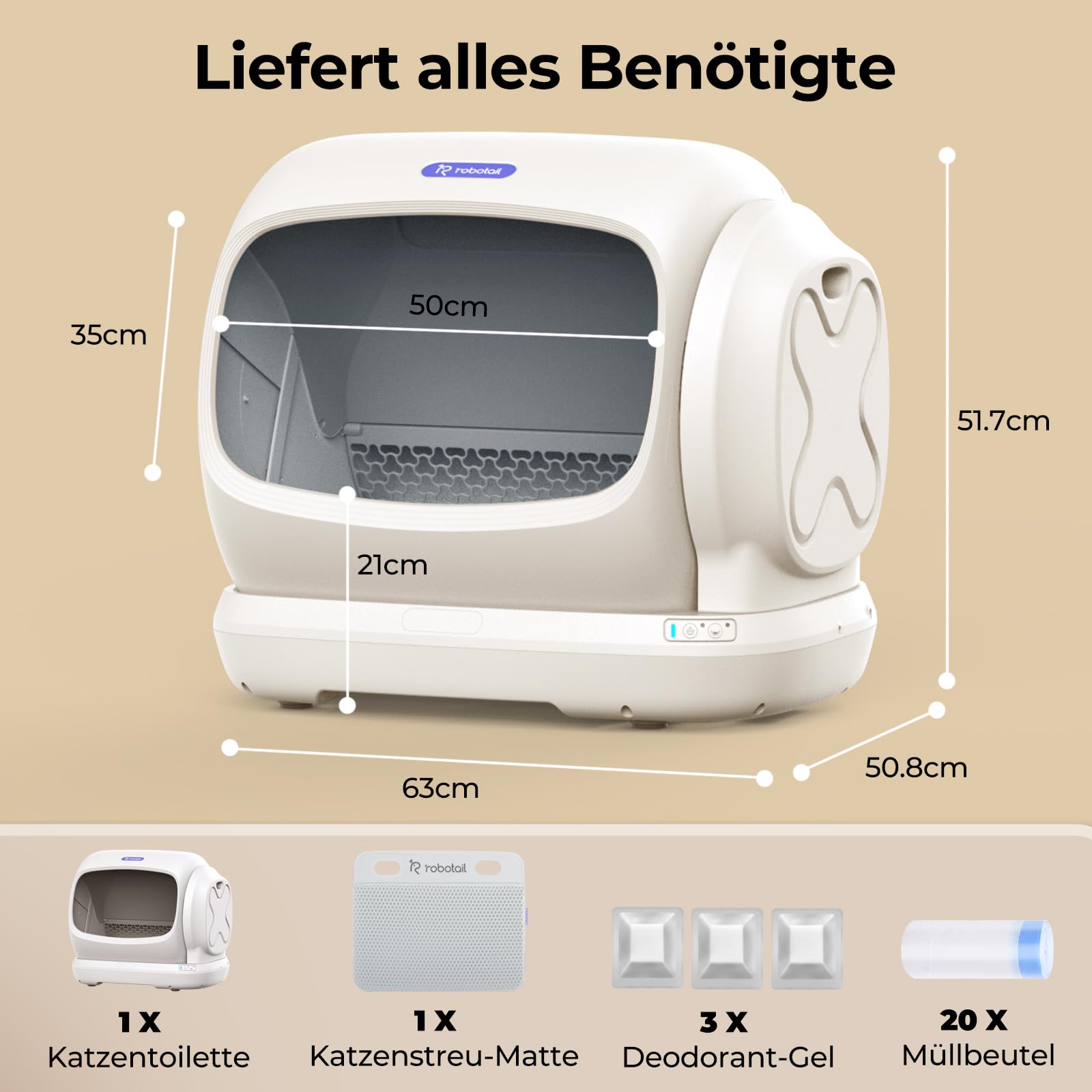 Robotail Selbstreinigende Katzentoilette Katzenklo Selbstreinigend, 106L XXXL Elektrisches Katzenklo für Große Katzen, Automatisches Katzenklo mit Weiter Öffnung, APP, Sensorsystem und Einklemmschutz