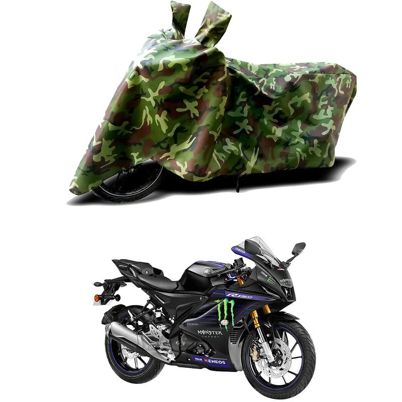 Image of 100% Water Resistant Bike Scooty Two Wheeler Body Cover Compatible For Yamaha R15 V4 M MotoGP /UV-Rays /Heat Protection /Birds Dropping /Scratchproof /Dust proof /Waterproof /All Varient[Green MJ]