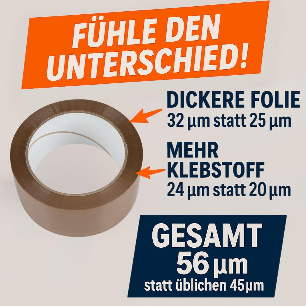 Toneco Klebeband - EXTRA STARK 56μ - LEISE ABROLLEND - Geruchlos & Geräuscharm - Paketband, Verpackungsband zum Verpacken von Paketen und Versandschachteln - BRAUN - 6 Rollen je 66 m (6) (36)