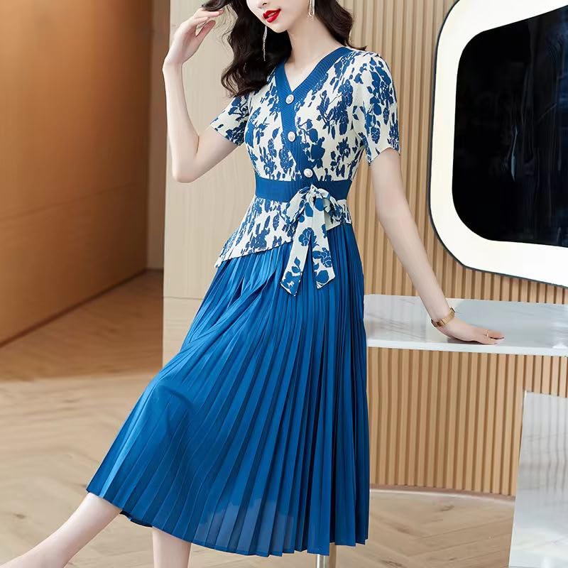 Robe d'été mi-longues décontractées avec boutons et taille étroite fluide