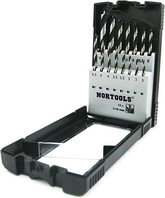 NORTOOLS Brad Point Wood Drill Bit Set 15 PCS HCS Wooden Drills for Woodworking DIY Lover Carpenter 3-3-3-3.5-3.5-4-4-4.5-5-5.5-6-6.5-7-8-10mm