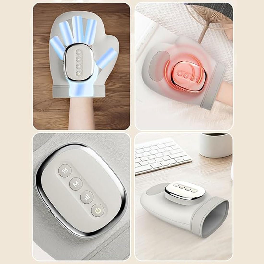 Intelligentes Handmassagegerät mit Wärmefunktion – Luftdruck- & Fingerzonenmassage für Hände & Handgelenke, 3 Modi & 5 Intensitätsstufen, Elektrisches Kabelloses Handmassagegerät für Männer & Frauen