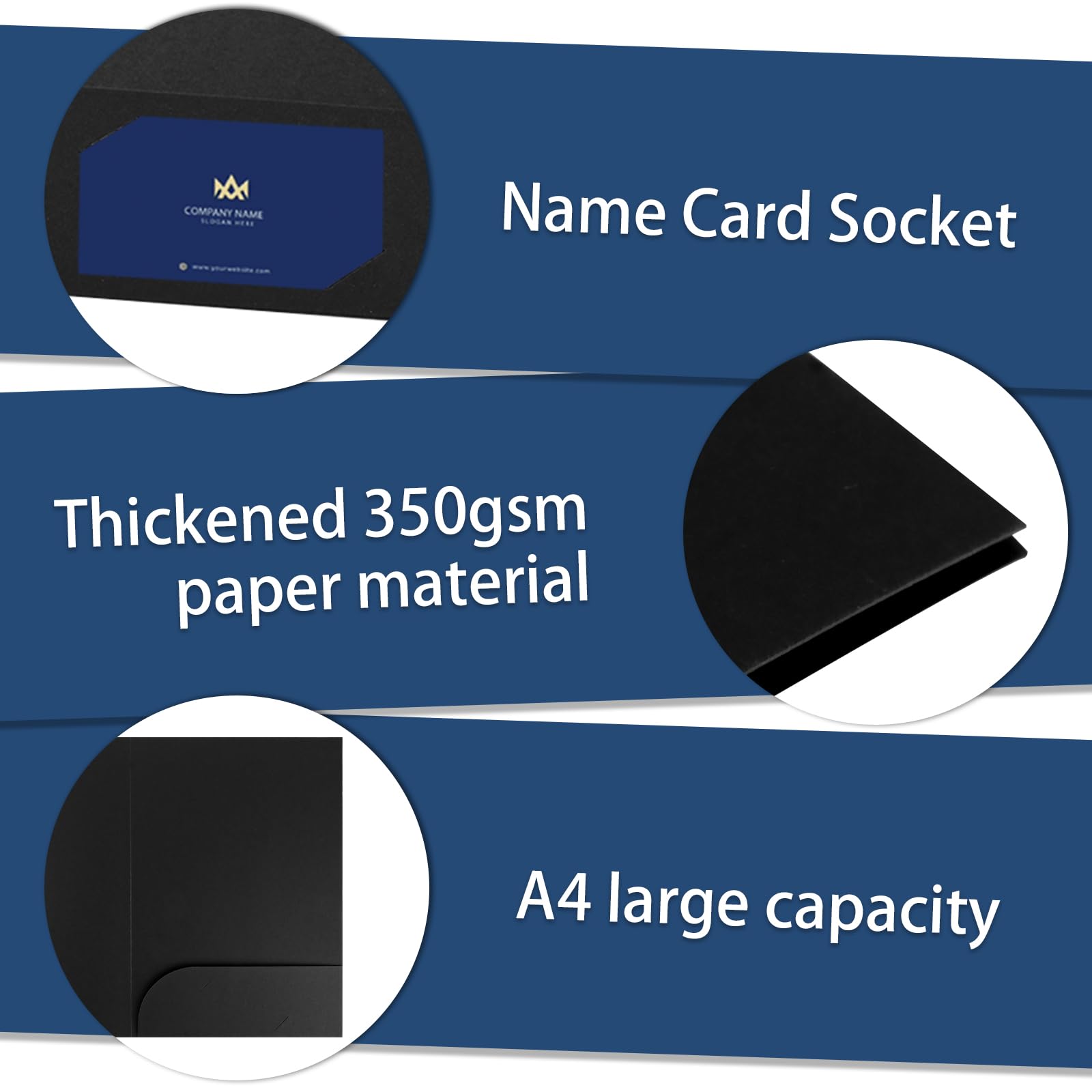 CYEER Teczka prezentacyjna A4, 50 sztuk, papier typu kraft, teczka na dokumenty A4, karton z otworem na wizytówki, teczka kolekcjonerska do szkoły, na uczelnię, projekt, biznes (czarna)