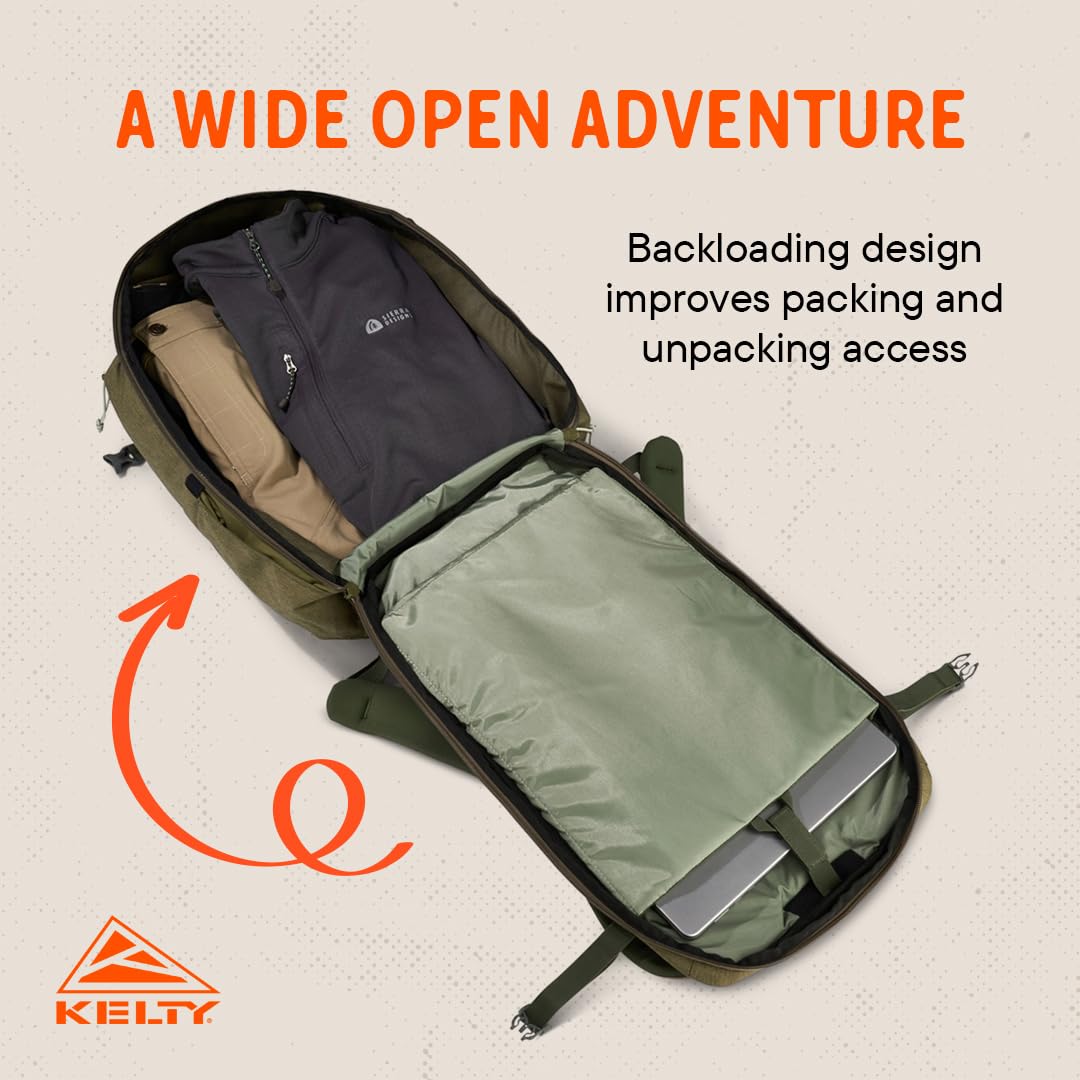 Kelty Redwing Traveler Backpack, Travel Pack with Wide U Zip Opening, Signature Wing Pockets, 30-50L Capacity (30L Olive) : Sports & Outdoors