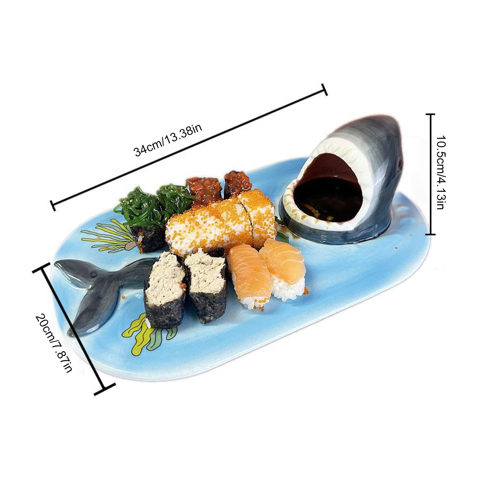 per sushi a forma di squalo, in ceramica, divertente, per nacho, taco, sushi, snack, frutta, ristorante, feste, compleanni, casa, cucina