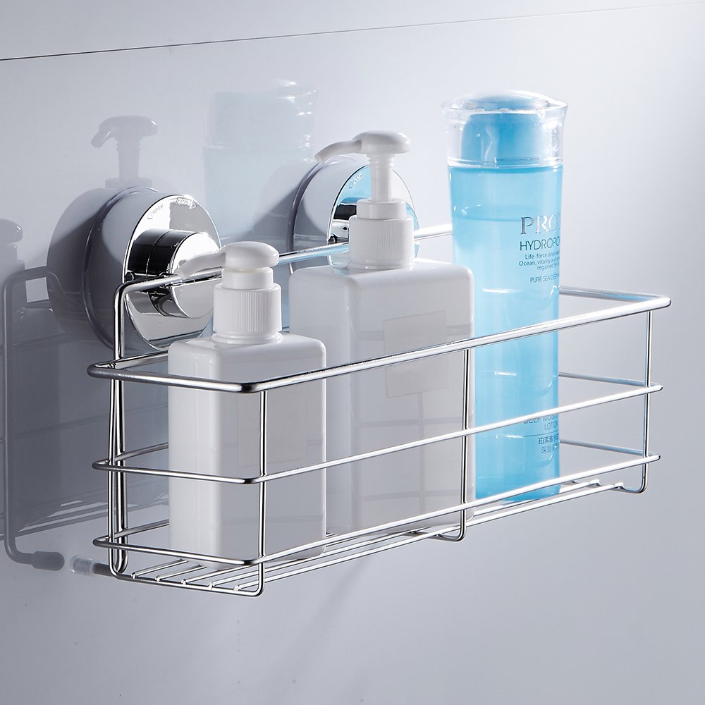 cherry Juilt Stainless Steel Shower Caddy Basket Suction Cups Bath Shelf Holder for Kitchen Bathroom