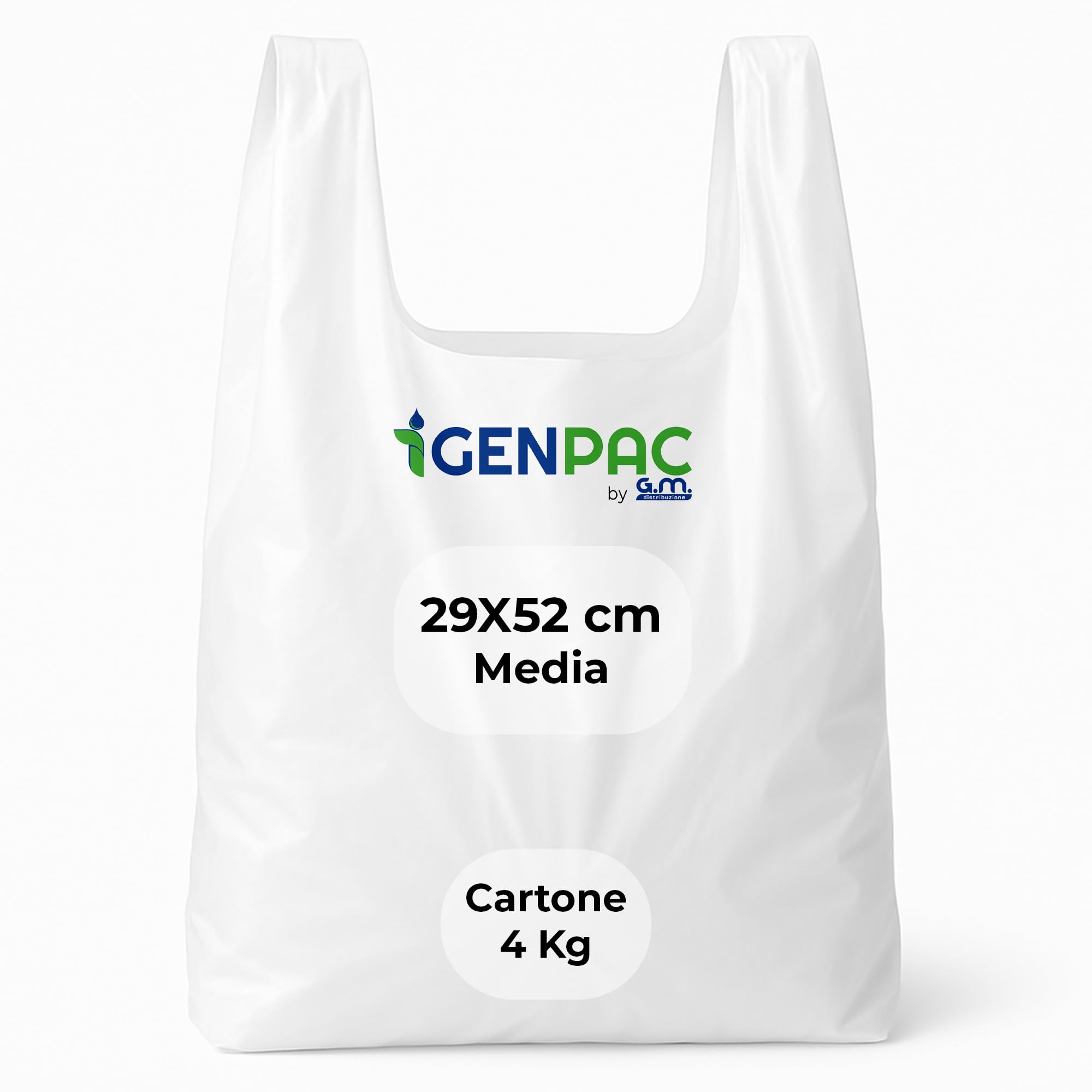 G.M. DISTRIBUZIONE 4 Kg Buste Spesa, Misura 29x52 cm, Biodegradabili Bianche con Manico, Circa 250 Pezzi, Shopper Compostabili per Alimenti, Sacchetti Extra Resistenti (MISURA MEDIA)