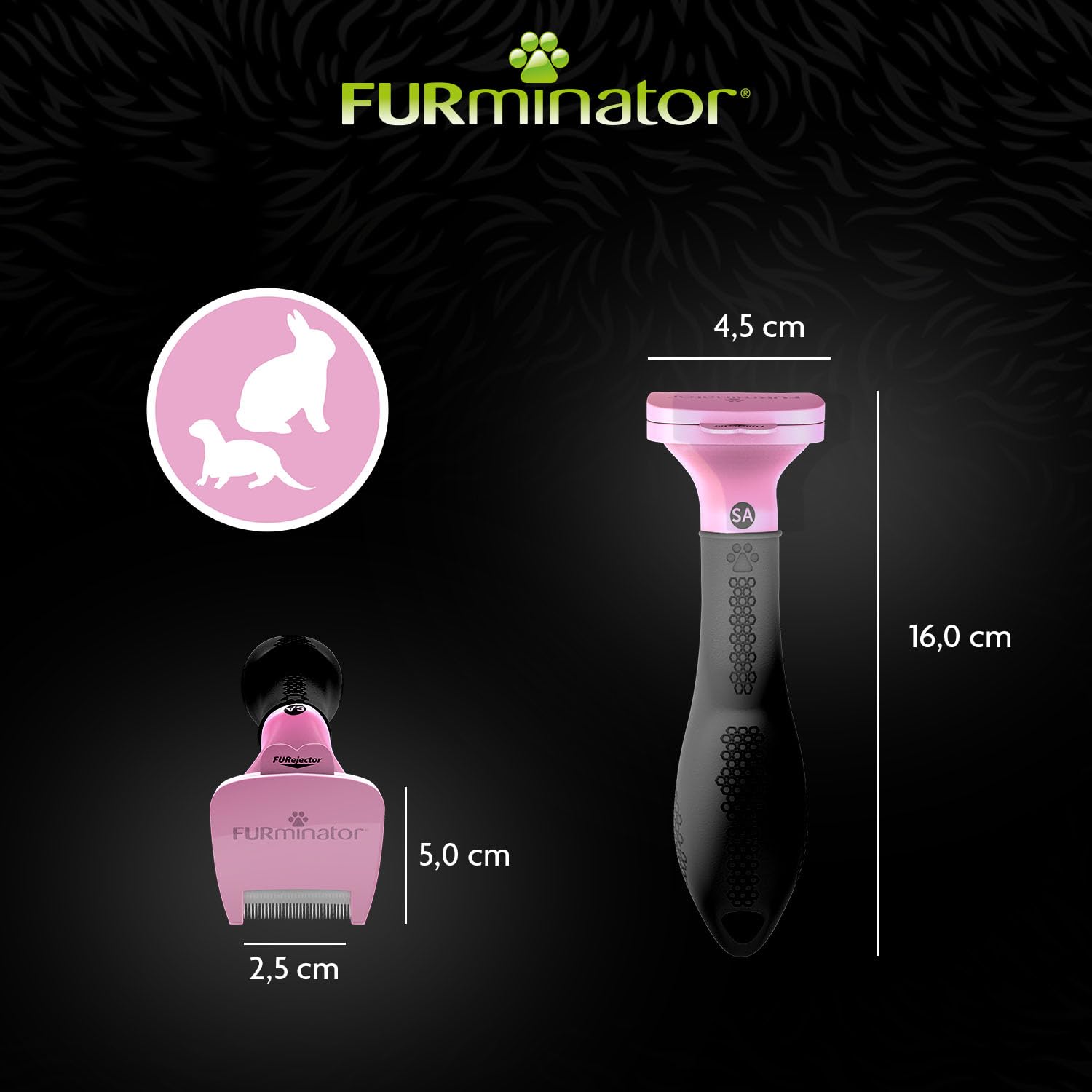 FURminator deShedding-Tool Kleintier - Kleintierbürste für Kaninchen, Nager & Co. zur Entfernung der Unterwolle - Verbessertes Design