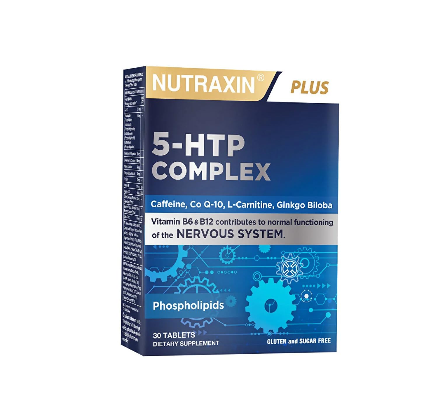 Nutraxin 5-HTP Complex 30 Tablet – L-Karnitin, Ginkgo Biloba, CoQ-10, Vitamin B6 & B12, Çinko ve Bitkisel Ekstreli Ruhsal ve Zihinsel Destek Takviyesi