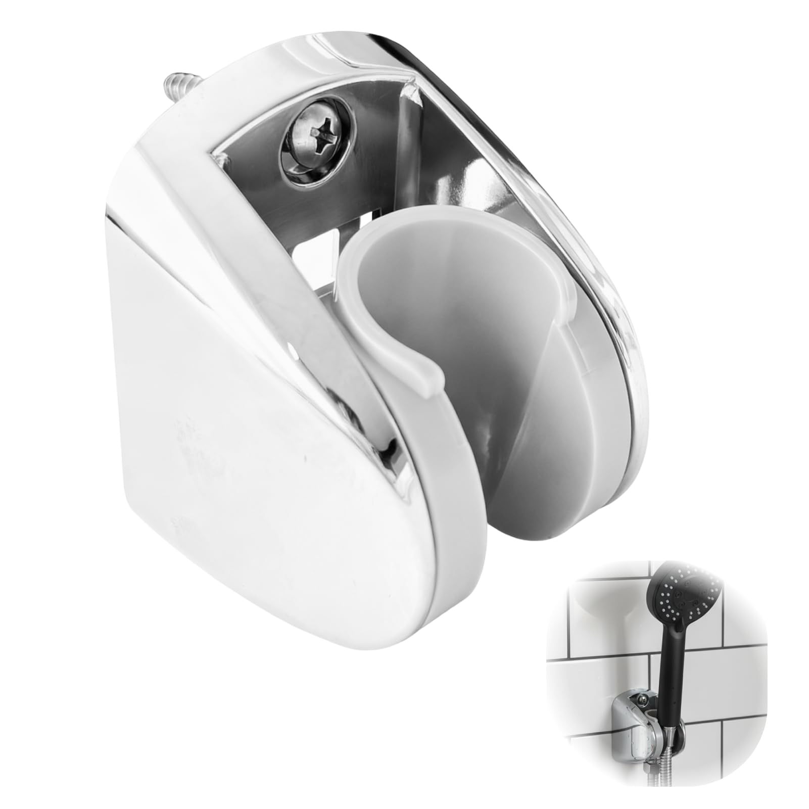 On Wall Mount Shower Bracket, Adjustable for Handheld Shower Heads, Large Angle Adjustable Holder with Height Positioning, Durable ABS Mount for Bathroom Walls with Screws, Bidet Holder