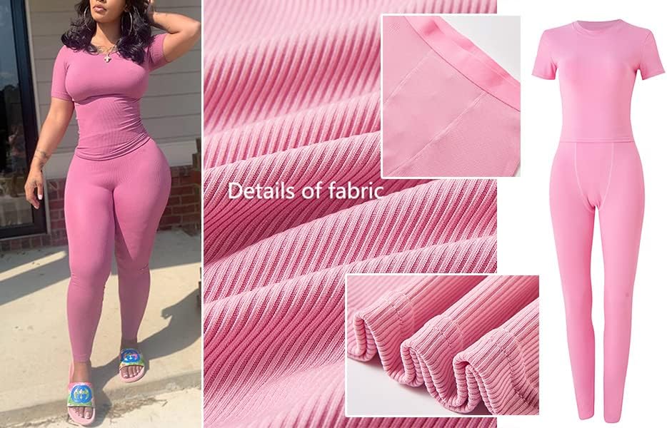 LICOBOD XS-3XL Casual Workout Two Piece Outfits for Women Short Sleeve T-shirt+Elastic High Waist Shorts Sets Streetwear - Image 5