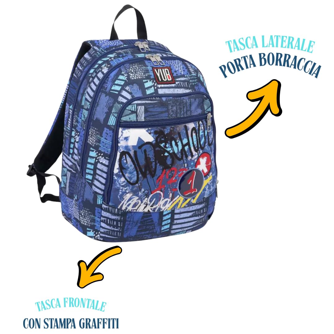 Seven Set Scuola Boy, Zaino con Astuccio 3 Zip e bustina, Graffiti