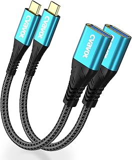 [2-Pack] USB Female to USB C Adapter 0.5 FT CVAVOT USB C to USB A Female Adapter Cable Braided OTG 5Gbps Data Female USB A to C Male for MacBook Pro/Air S21/20 XPS 15/17 Google Pixel etc, 0.15m Green