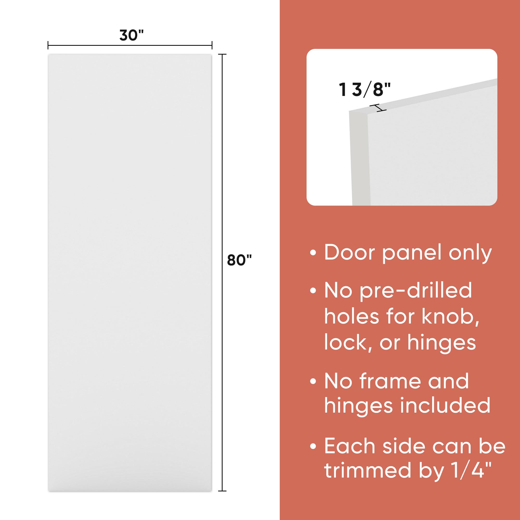 Condition photo showing As Is for barnsmith 30x80 in modern flush smooth white primed door slab, paintable hollow core interior door panel, for pocket, swing, sliding door, durable and lightweight