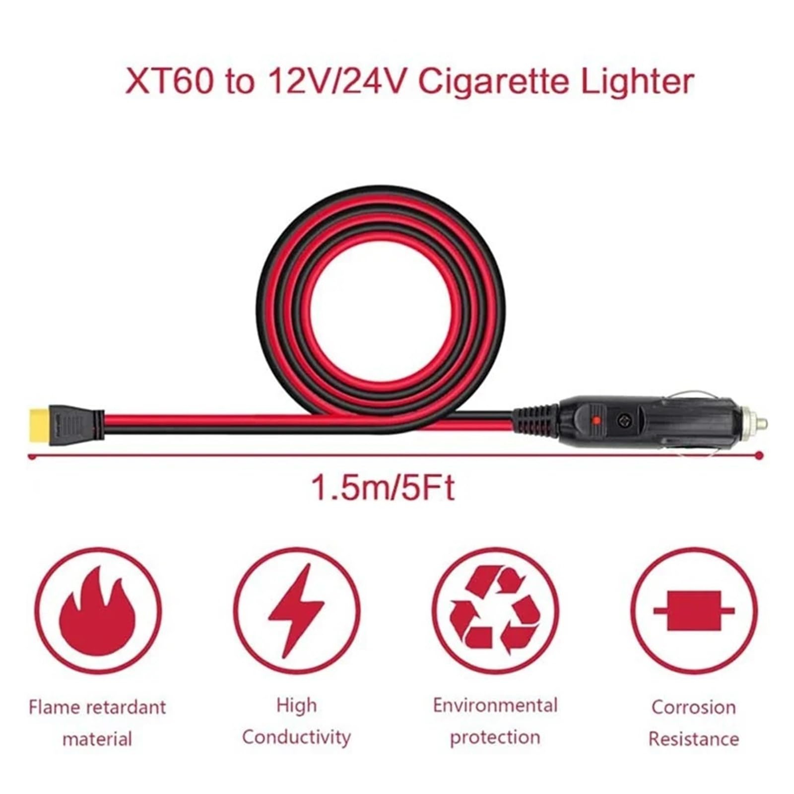 12 V/24 V zapalniczka do XT60 kabel do ładowania EcoFlow Bluetti Anker Allpower Station