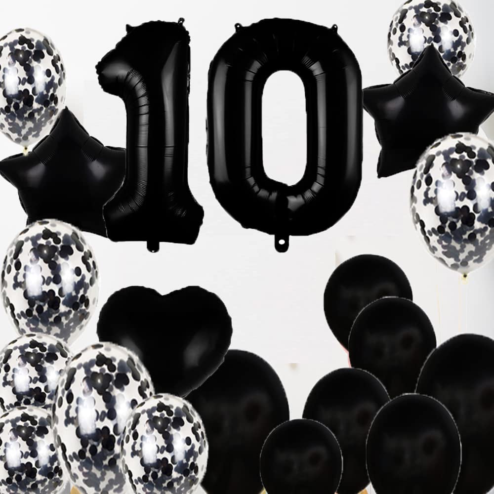Awesome Black & Silver 10th Birthday Balloon Decor Kit - Helium Ready, Includes Number 10, Banner, Hearts, Stars & Confetti - View #5