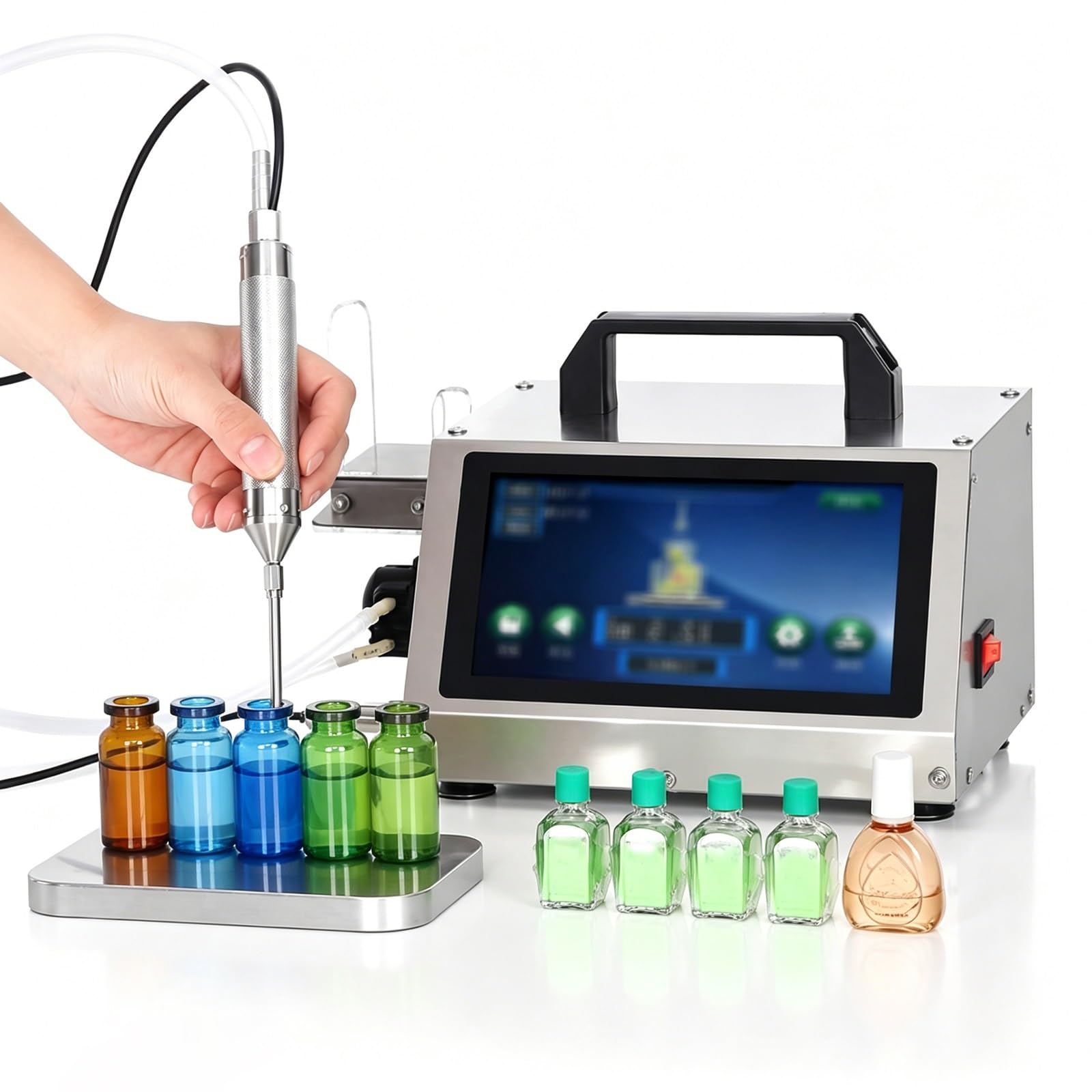 Automatische Flaschenfüllmaschine, Peristaltikpumpe Flüssigkeitsspender mit LCD-Steuerung, Handschalter, Präzisionsnadel-Düse für ätherische Öle und Parfümproben