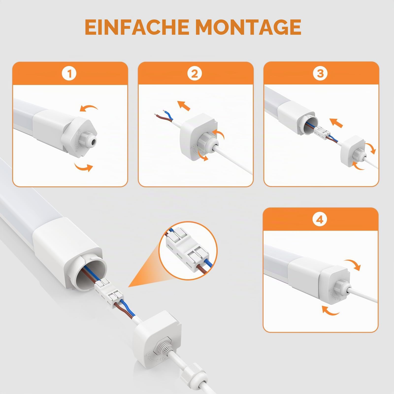 3pcs Led Feuchtraumleuchte 150CM, 45W 4500lumen Kaltlweiß 4000k, Wasserfest IP65 Einfache Montage Wannenleuchte Flach Led Deckenleuchte Werkstattlampe FüR Keller BüRo Garage