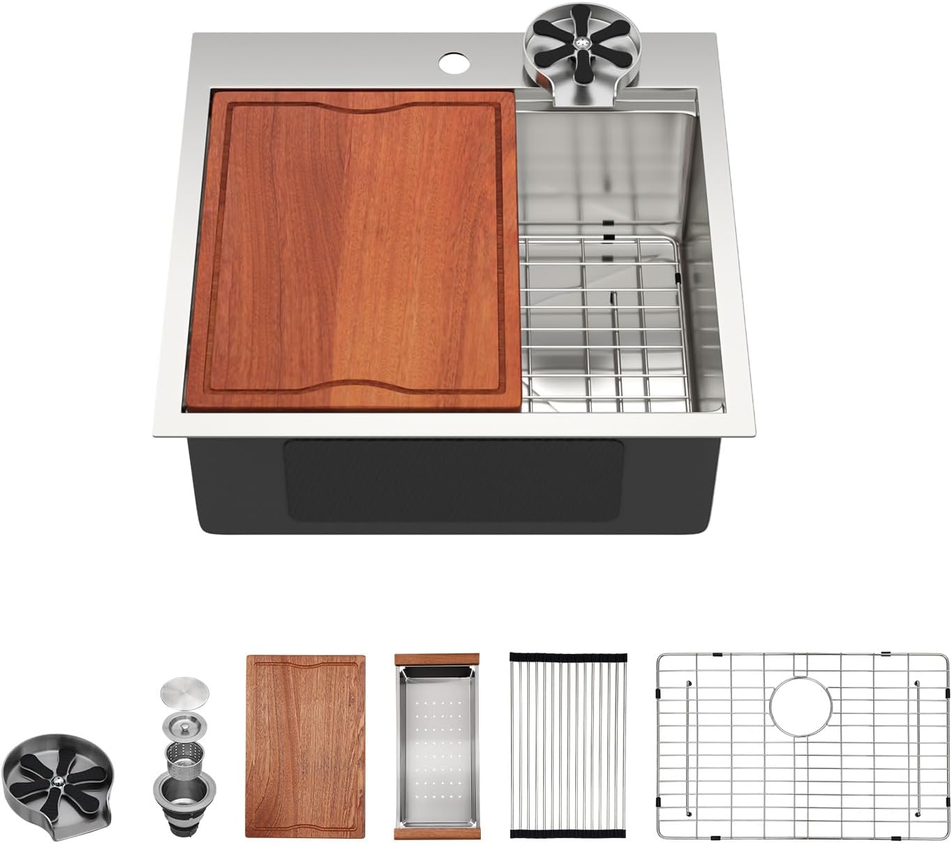 Dcolora 23 In. Drop In Kitchen Sink with Cup Washer, Stainless Steel Single Bowl Workstation Topmount Bar Sink for Small Kitchen, 23" x 18" x 9" #DC-TW5689