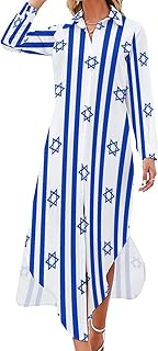 Israel Flag Shaped Women's Shirt Dress Long Sleeve Button Down Long Maxi Dress Casual Blouse Dresses - Buy now