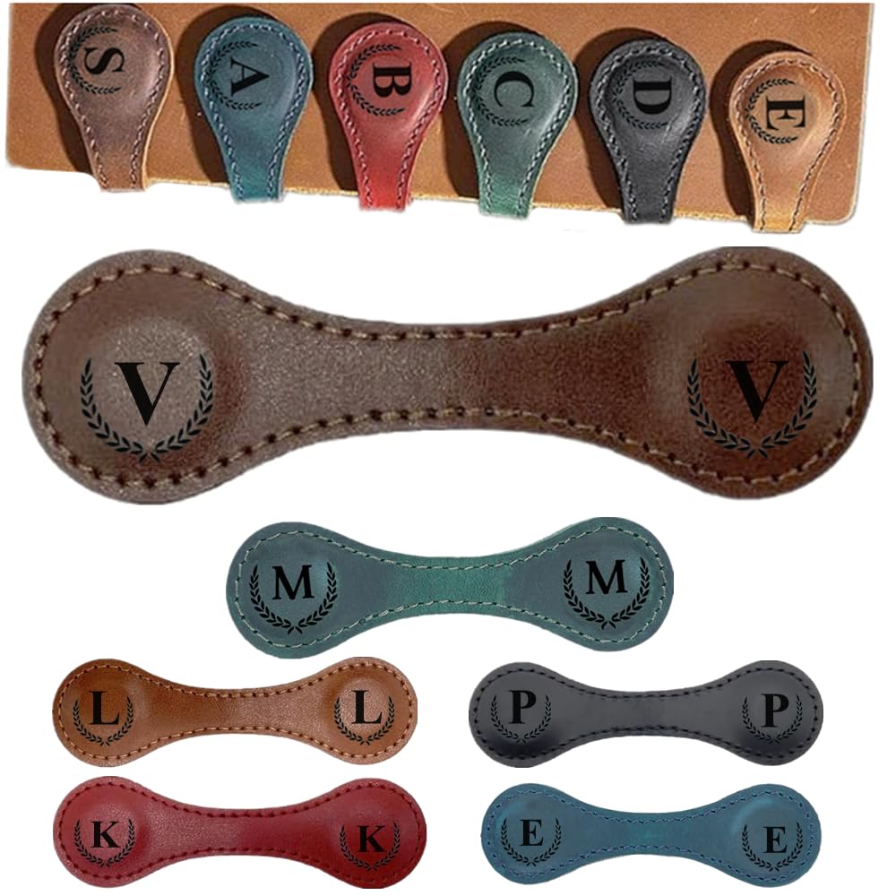 Personalised Magnetic Leather Bookmarks, Custom Engraved, Multifunctional Letter Bookmarks, Initial Gift for Book Lovers, Readers, Women (Dark Brown, V) โ image 1