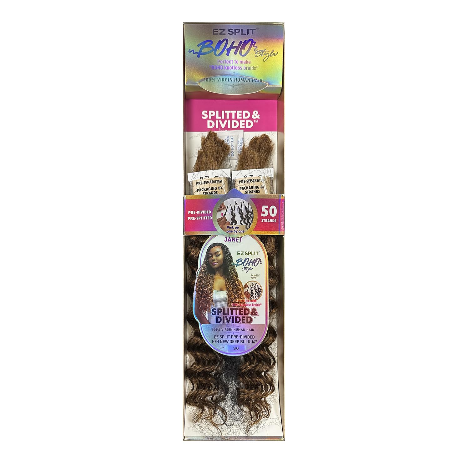 Janet Collection Virgin Human Hair Braids EZ Split Pre Divided Boho Style HH New Deep Bulk 14" (2)