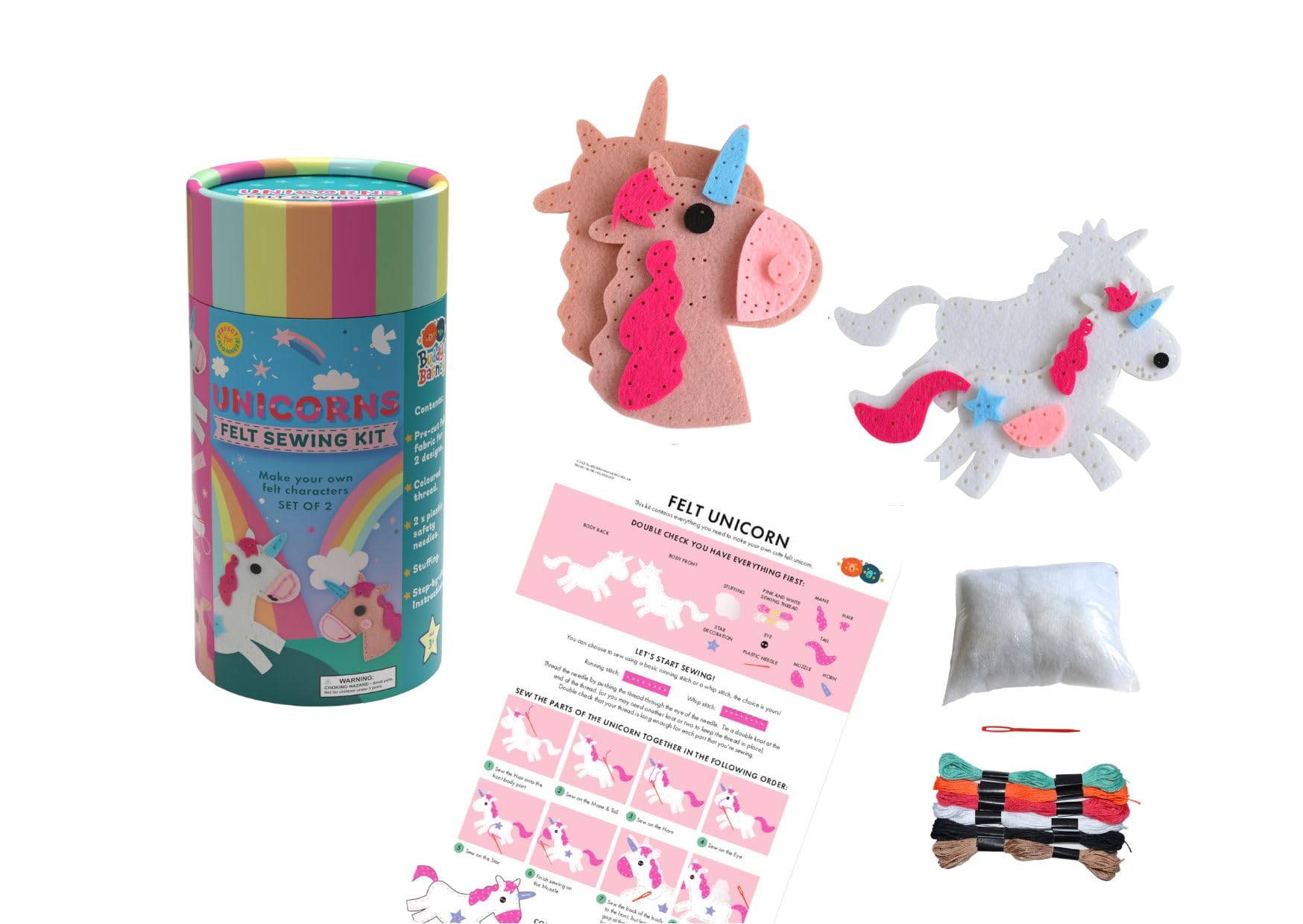 Buddy & Barney Green Felt Sewing Kit Tube - Unicorns | Kids Safe Sewing Activity Set Unicorn Fairytale Arts And Crafts For Children Unicorn Easy To Learn Plush Fun For Beginners Diy
