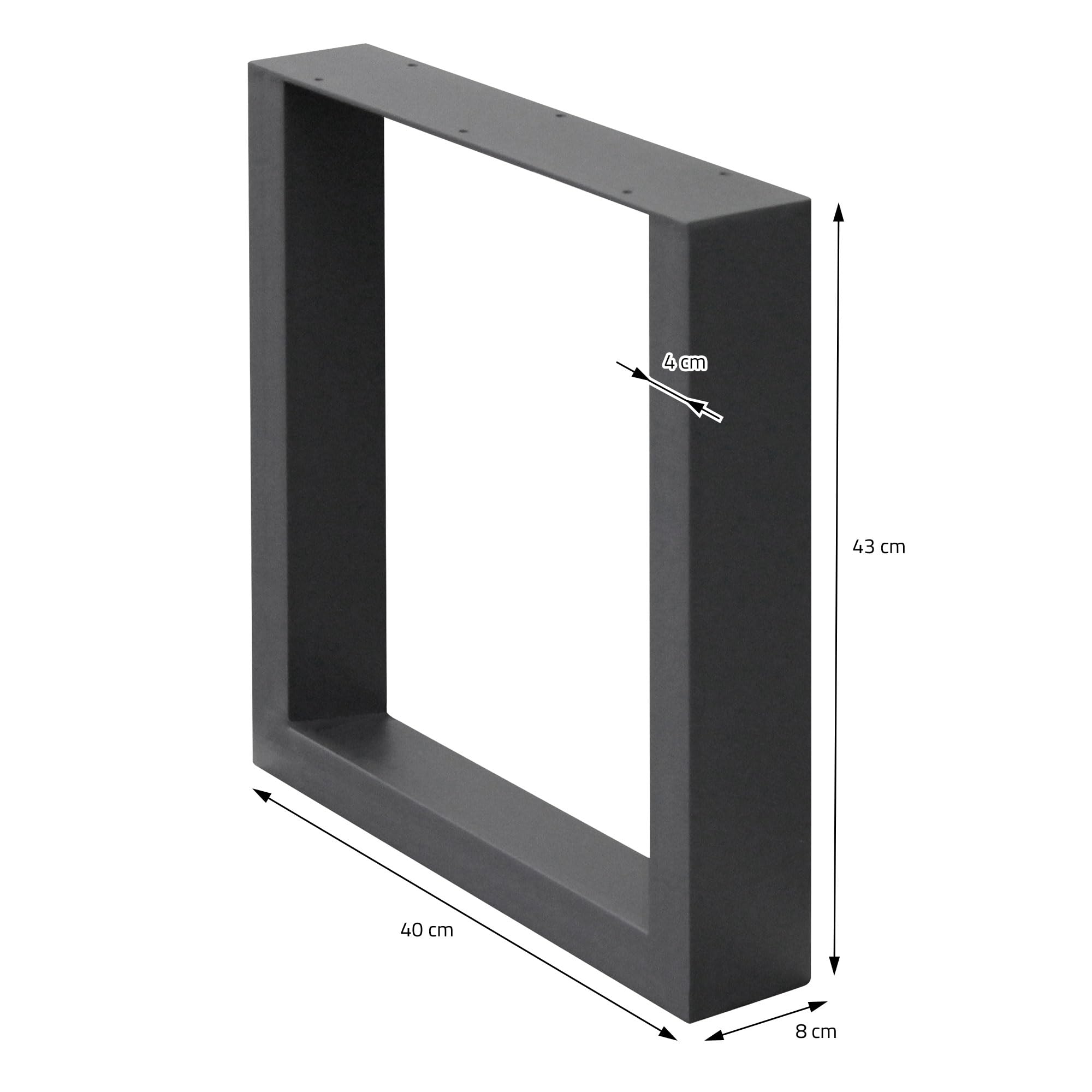 ECD Germany Set 2 Gambe per Tavolo in Acciaio Antracite Struttura Telaio per Panca 40 x 43 cm Design Stile Industriale Piedi Tavolino da Salotto Base Cornice Rettangolare Guide in Metallo per Panchine