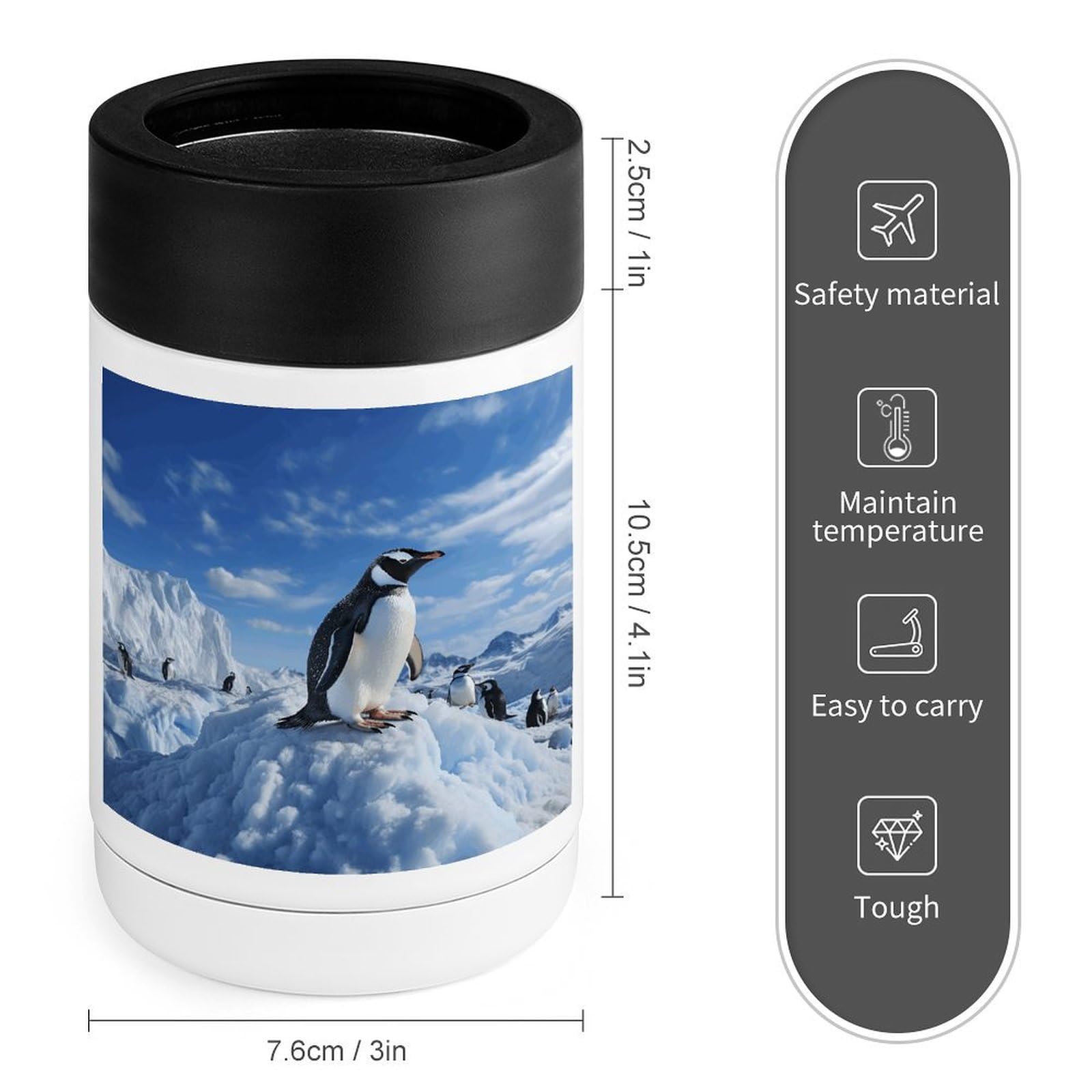Stainless Steel Beverage Cooler with Silicone Sleeve, Snow Mountain Penguin Print Multipurpose Drink Chiller for Home, Office, and Outdoor Use