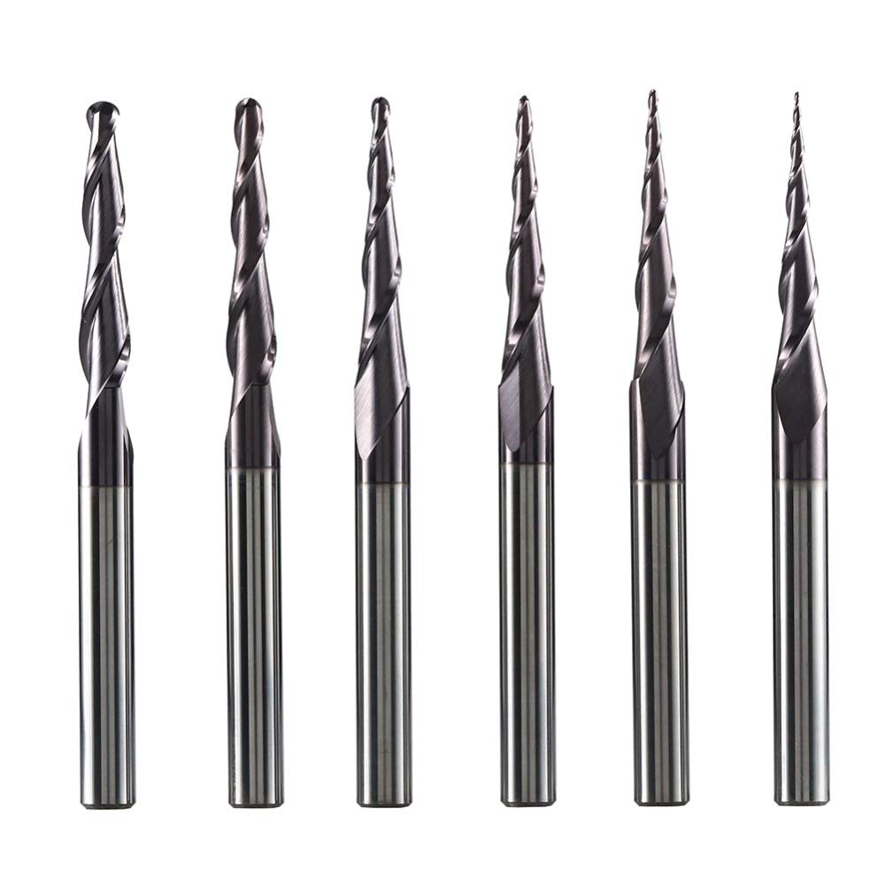Stożkowy frez końcowy, Frez stożkowy z węglika spiekanego 3,175-8 mm R0,25-R2 Frez CNC Drewno Metal(R1.5-47-D8-TiAlN)