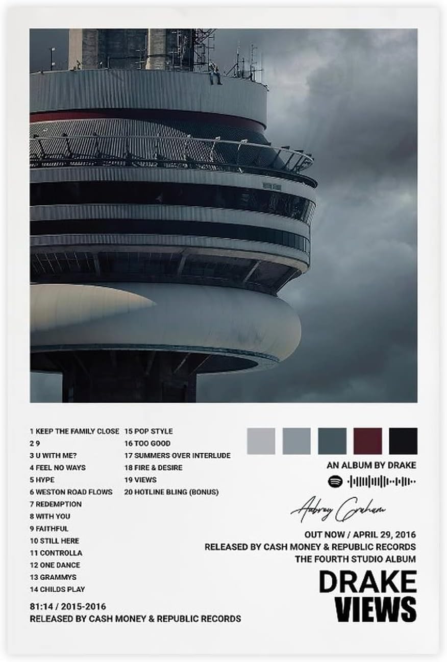 QEWRT Drake Views Album Cover Poster Wall Art Print Decor Canvas for Room Aesthetic Unframed: 16x24inch (40x60cm)
