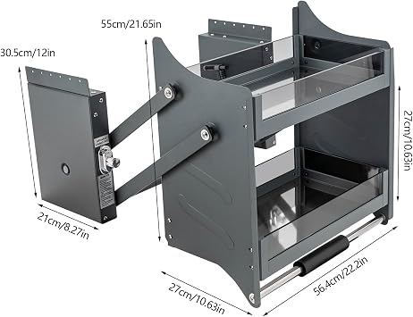 LOYALHEARTDY Pull Down Shelf, 22 Inch Convenient Upper Kitchen Wall Cabinet Storage Organizer with Visual Guardrail 2-Tier Mounted Wall Cabinet Pull-Down Shelving System for Kitchen
