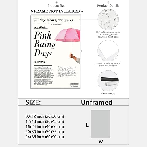 Miniatura 2 de Póster retro de color rosa bebé de los años 70, arte de pared de prensa de Nueva York, impresiones en lienzo rosa con días lluviosos, pósteres
