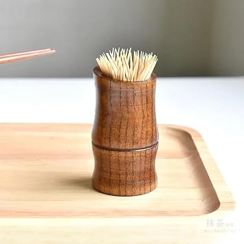 Huntmic Natural Jujube Wood Toothpick Holder, Chinese Style ToothPick Storage Box Container,Wooden Cylinder Toothpick Dispenser for Home Kitchen Decoration