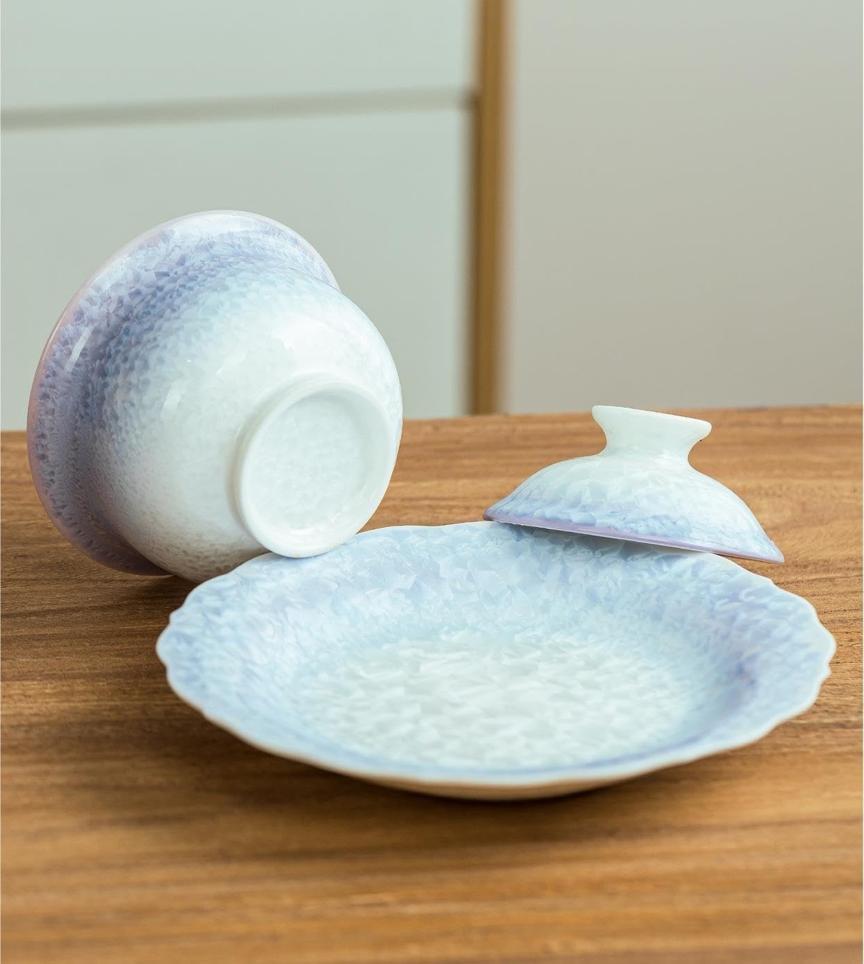 Kiln‑Altered Crystal Glaze Gaiwan Tea Bowl, Sancai Porcelain Gaiwan