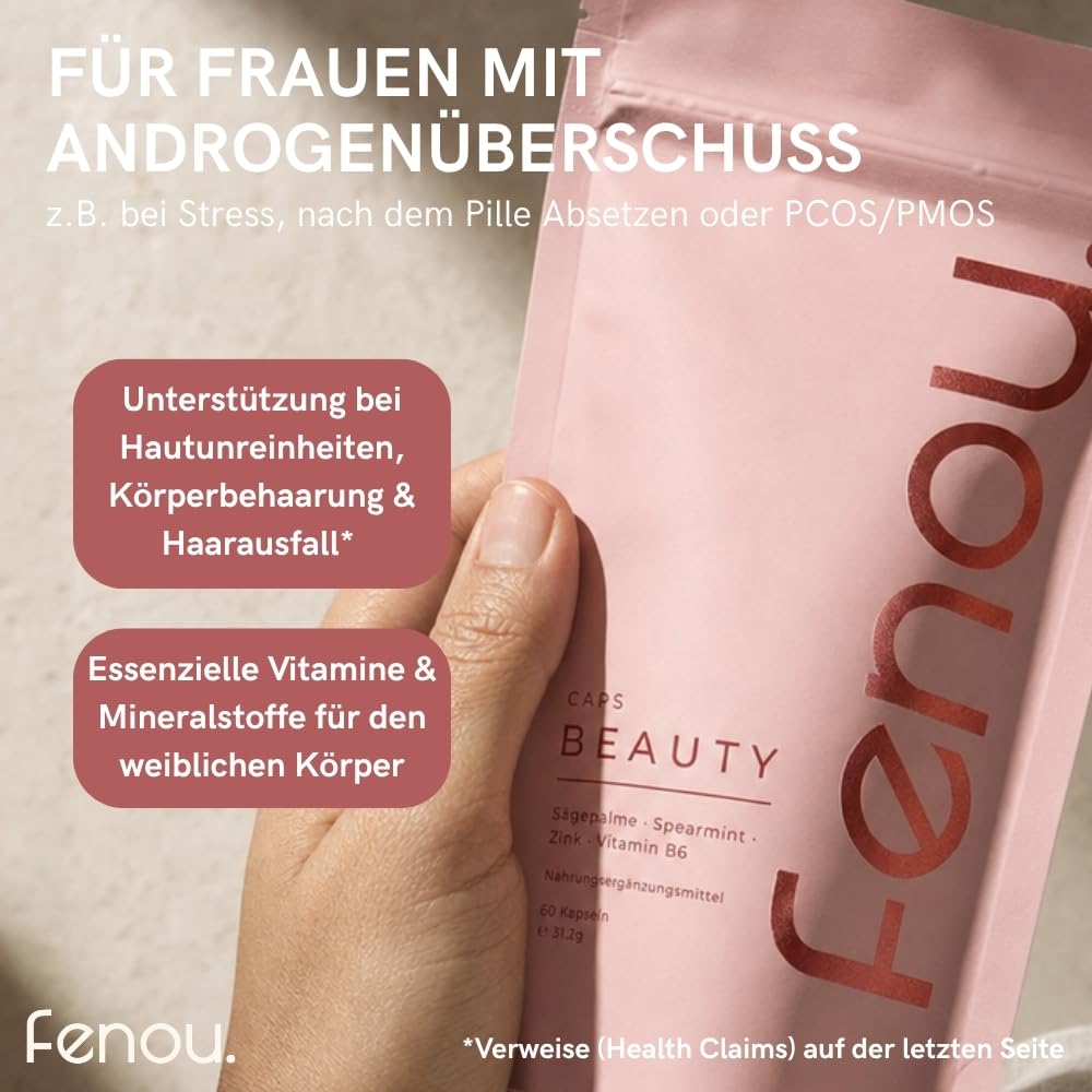 Fenou Beauty x Cycle - Nahrungsergänzungsmittel für Frauen - Pflanzliches Supplement bei Hautunreinheiten, Hormoneller Akne & Haarausfall - 60 Kapseln