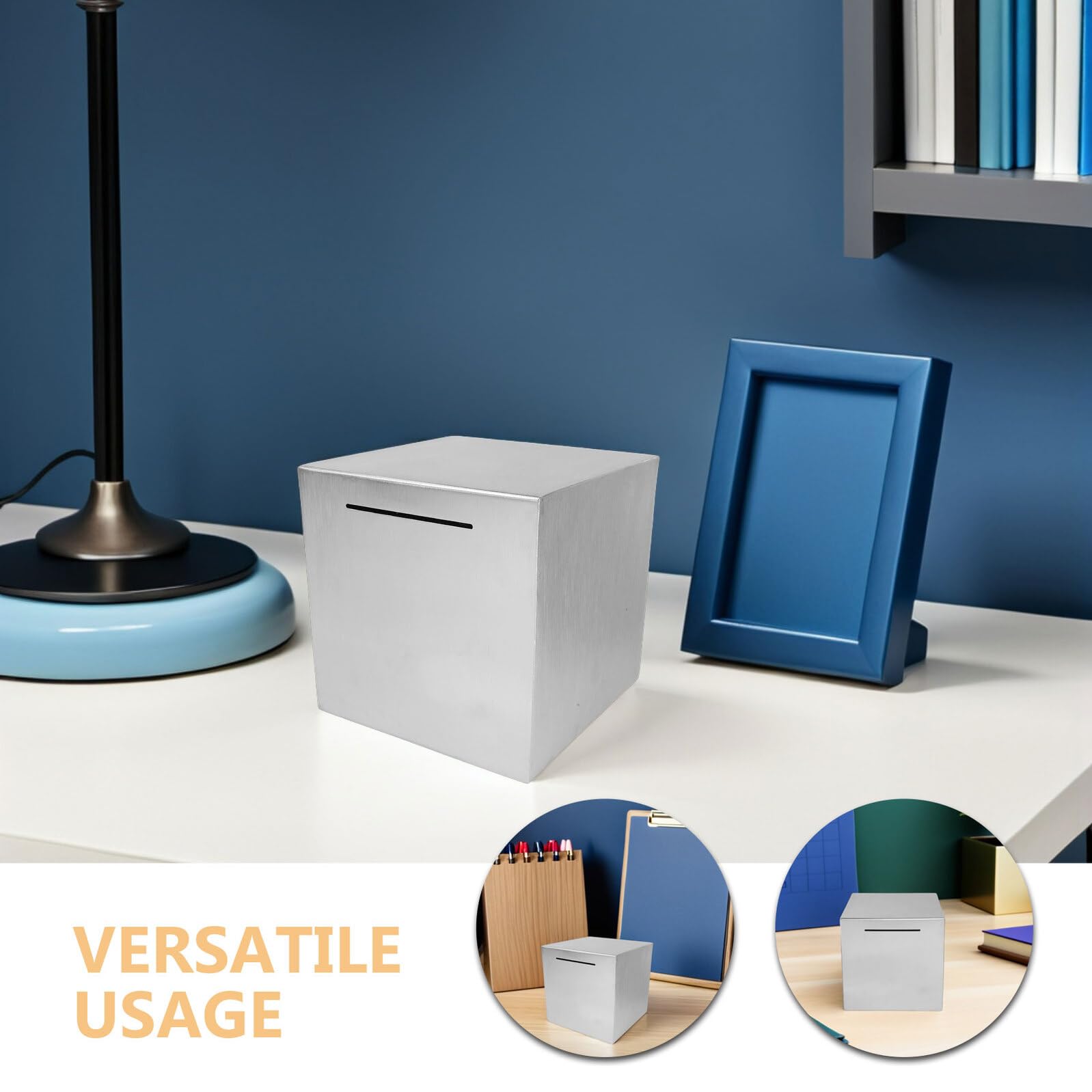 Tirelire en Acier Inoxydable Inviolable 12X12X12 CM Boîte à Monnaie Sécurisée pour Adultes Lot de 2 Rangement Robuste pour Pièces et Billets Usage Maison et Bureau
