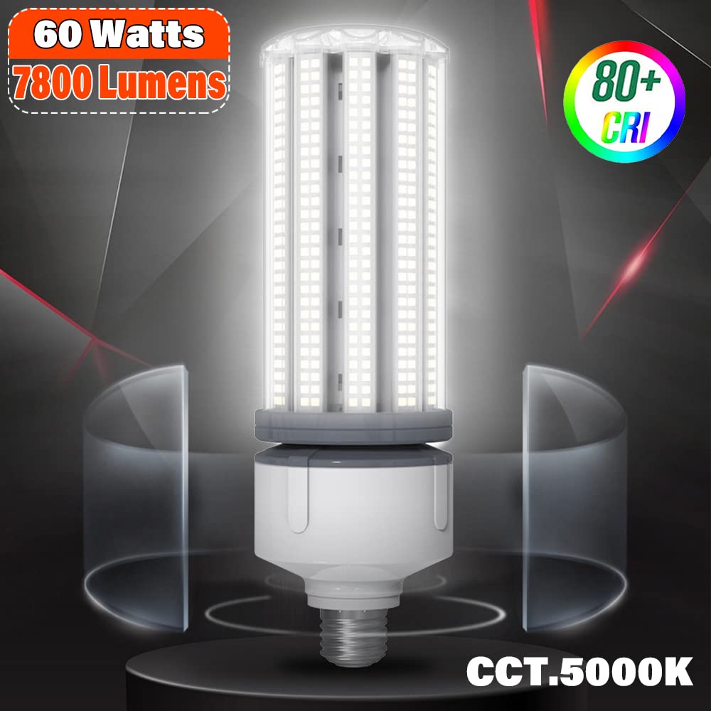 Lampadina LED A Mais Equivalente A 200 W, Attacco E39/E40, Luce Diurna 5000 K, 60 W, 7800 Lm, Lampadine LED per Grandi Superfici, per Interni Ed Esterni, Garage, Magazzini, Illumi，E40