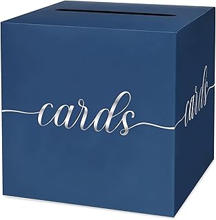 1 Pack Navy Blue and Silver Foil Card Box for Party, 8.7" Navy Blue Gift Card Box Money Box for Birthday, Wedding, Baby Shower, Retirement, Anniversary, Raffle Ticket, Graduation
