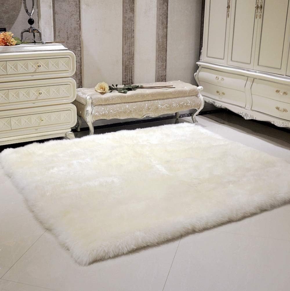 Faux Fur Sheepskin Rug Non-Slip Shaggy Rugs Imitation Lambskin Rugs Yoga Carpet Real Wool Rug Hairy Large Carpet Slip Mats Chair Bed Sofa Floor Long Wool,White-200x160cm/6.5x8.5ft