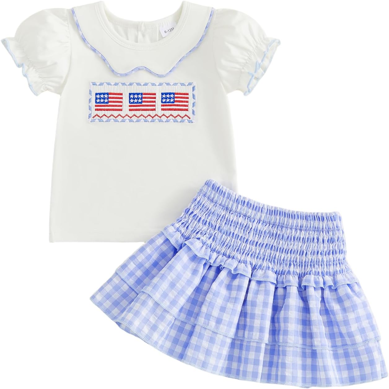 Socutebabe 4th Of July Toddler Girl Outfit Ameircan Flag Short Sleeve T-Shirt Plaid Tulle Skirts Dress Fourth Of July Clothes