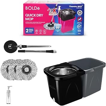 Thunder Mop Spin System - Double-Sided - 3 Free Refills Black/Grey