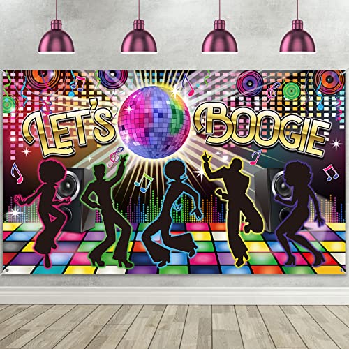 Tegeme Disco 70s Theme Party Decorations Back to 60s 70s 80s 90s Let's Boogie Disco Dancing Night Photography Photo Booth Background Birthday Party Supplies, 72.8 x 43.3 Inches by Tegeme - Used condition - US$8.54